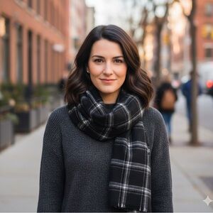 Zara Soft Black Plaid Long Oversized Scarf